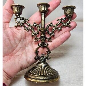 Vintage Interpur Mini Candelabra Triple Candle Holder 5" Brass Made in Italy